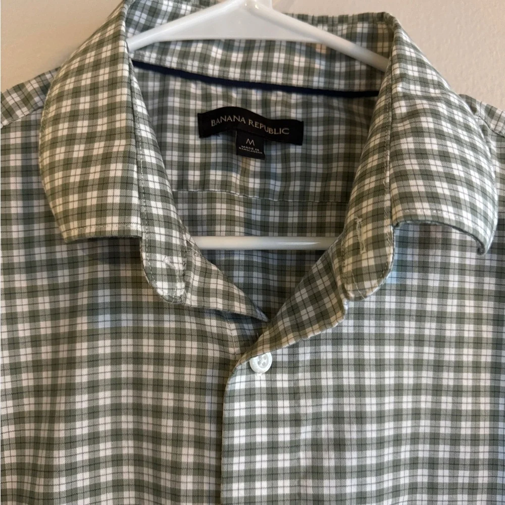 Banana Republic Men's Green Gingham Check Button Down Shirt M Cotton Long Sleeve